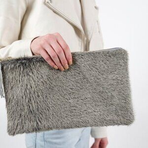 Parker & Hyde Gray and Cream Clutch with Tassel Cowhide